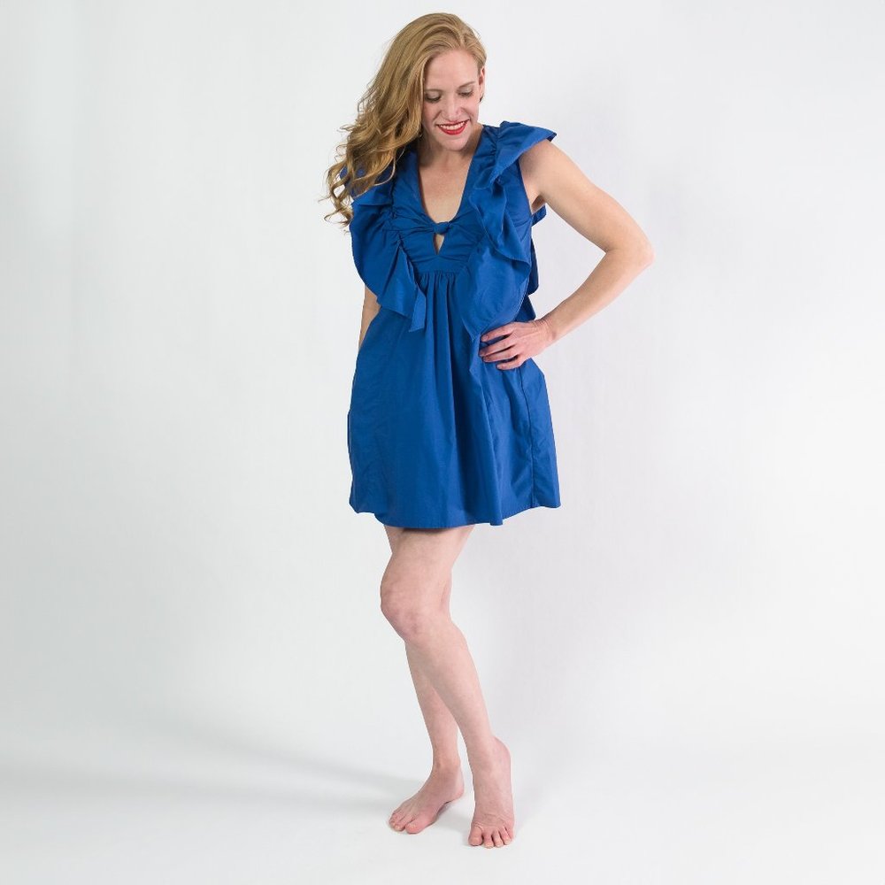 Blue Tassel Anthropologie Ruffled Waist-less Mini Dress Size XXS
